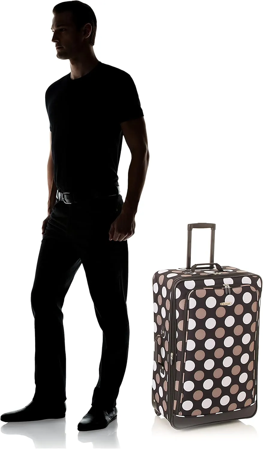 Rockland Escape 4-Piece Softside Upright Luggage Set, Telescoping Handles, Black Dot, (14/19/24/28)
