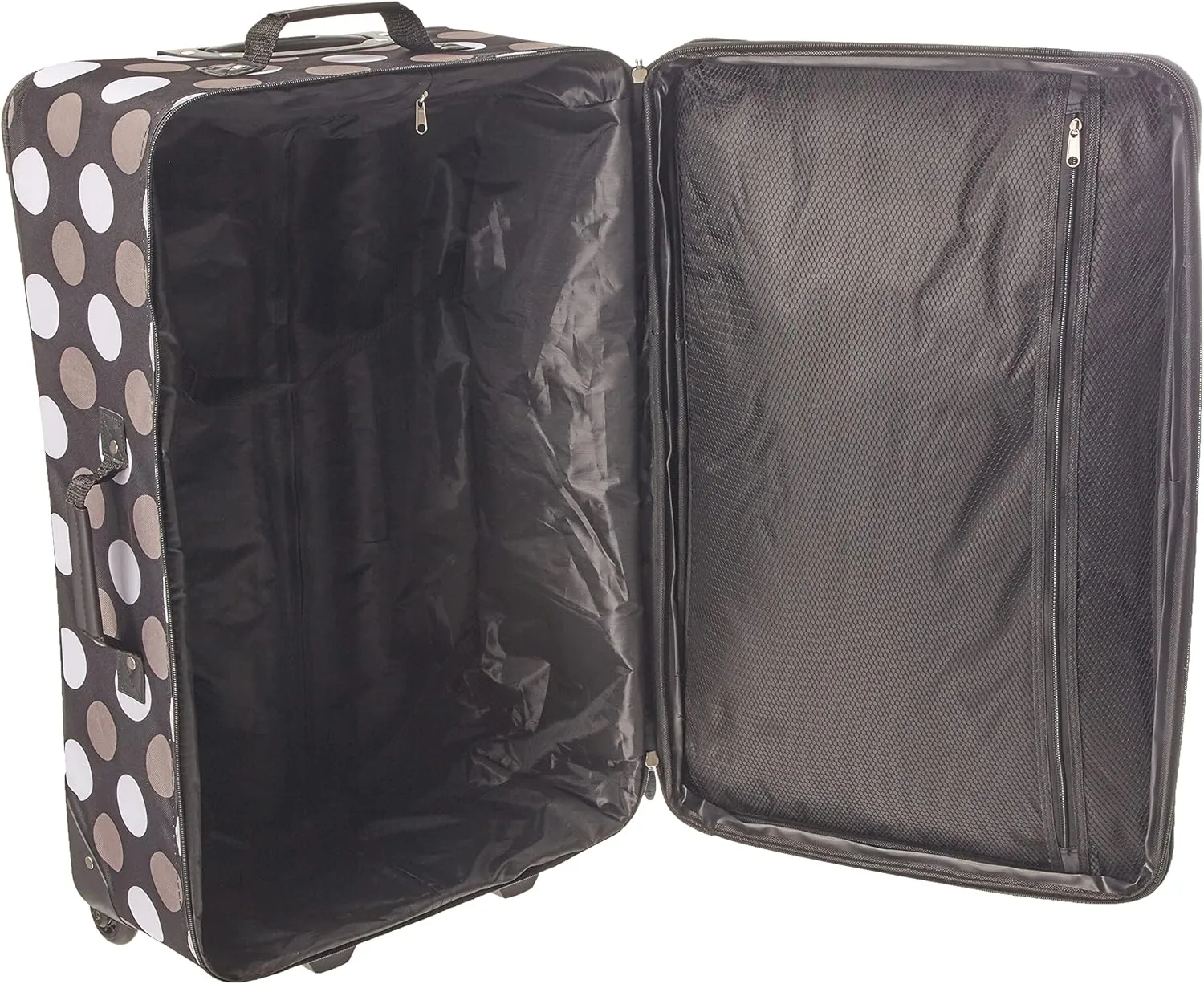 Rockland Escape 4-Piece Softside Upright Luggage Set, Telescoping Handles, Black Dot, (14/19/24/28)