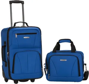 Rockland Fashion Softside Upright Luggage Set,Expandable, Blue, 2-Piece (14/19)