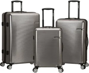 Rockland Horizon Hardside Expandable Spinner Wheel Luggage, Silver, 3-Piece Set (20/24/28)