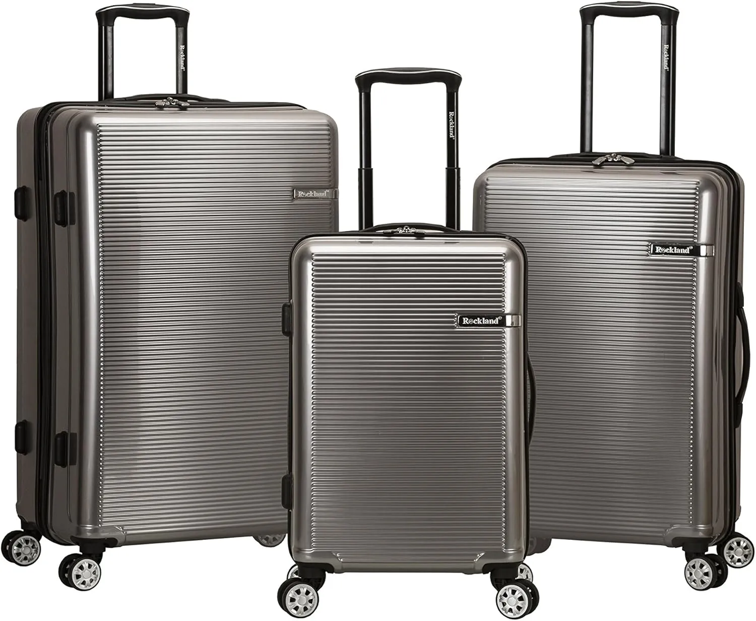 Rockland Horizon Hardside Expandable Spinner Wheel Luggage, Silver, 3-Piece Set (20/24/28)