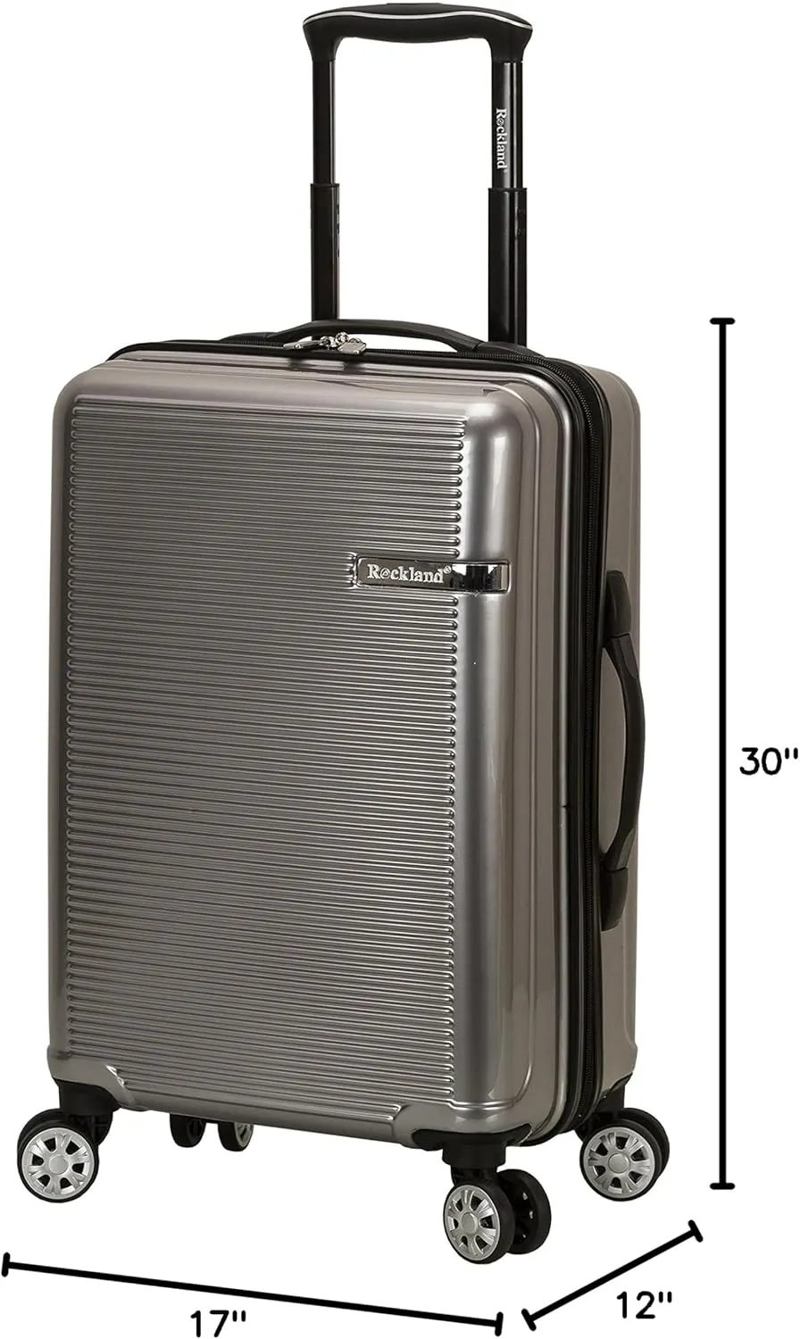 Rockland Horizon Hardside Expandable Spinner Wheel Luggage, Silver, 3-Piece Set (20/24/28)