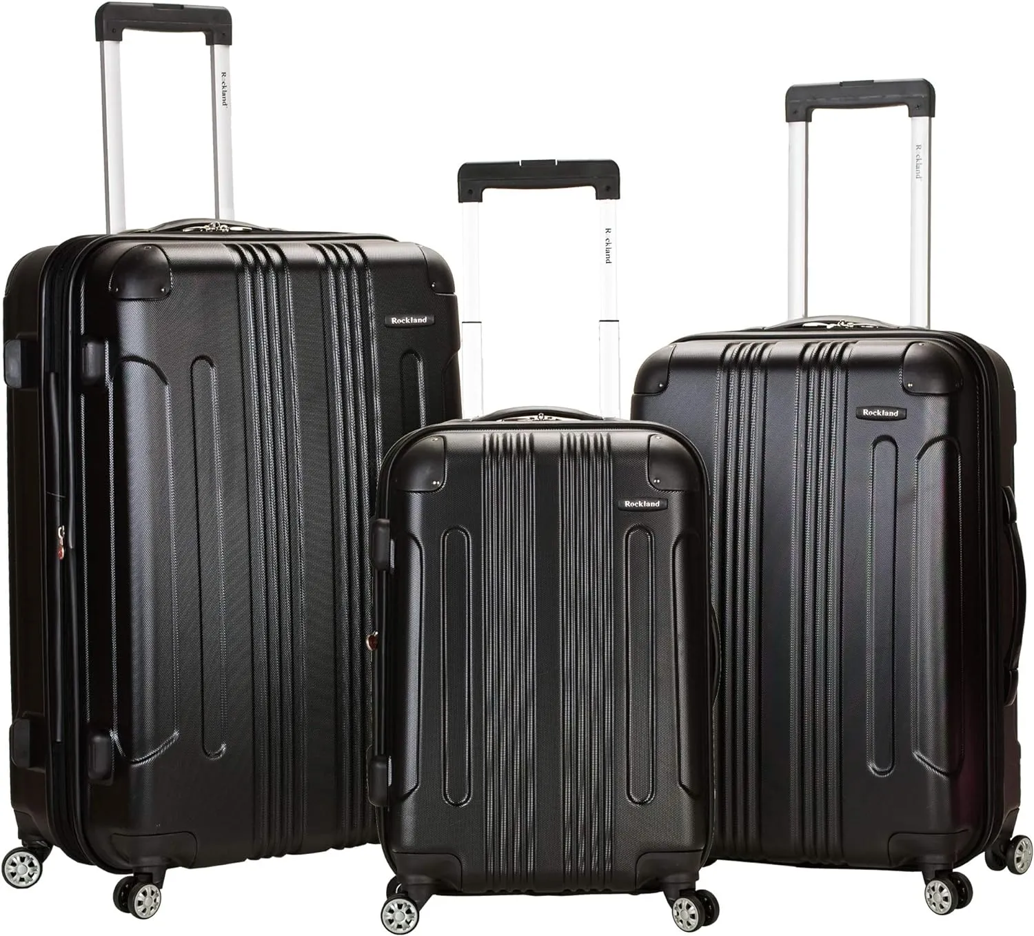 Rockland London Hardside Expandable Luggage with Spinner Wheels, Black, 28-24-20-Inch