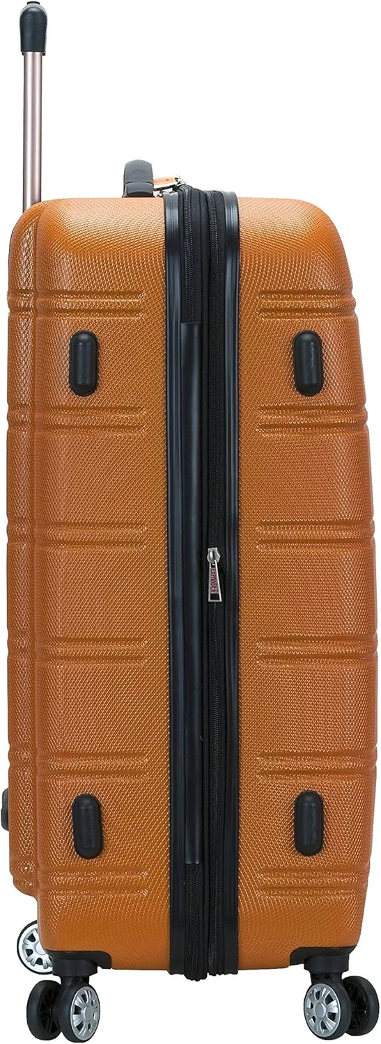 Rockland Melbourne Hardside Expandable Luggage with Spinner Wheels, Orange, Checked Large 28"