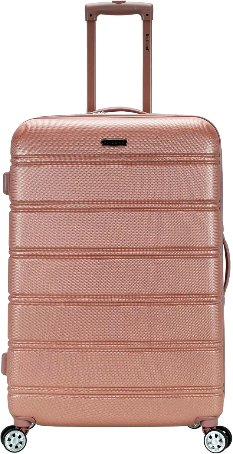Rockland Melbourne Hardside Expandable Luggage with Spinner Wheels, Rosegold, Checked Large 28"