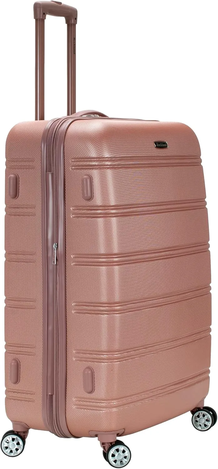 Rockland Melbourne Hardside Expandable Luggage with Spinner Wheels, Rosegold, Checked Large 28"