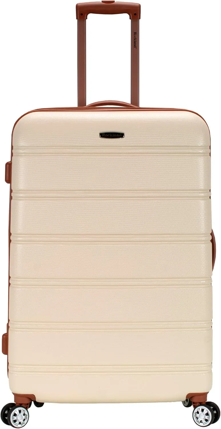 Rockland Melbourne Hardside Expandable Luggage with Spinner Wheels, White, Checked Large 28"