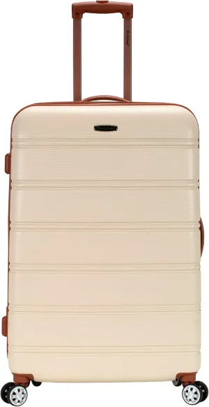 Rockland Melbourne Hardside Expandable Luggage with Spinner Wheels, White, Checked Large 28"