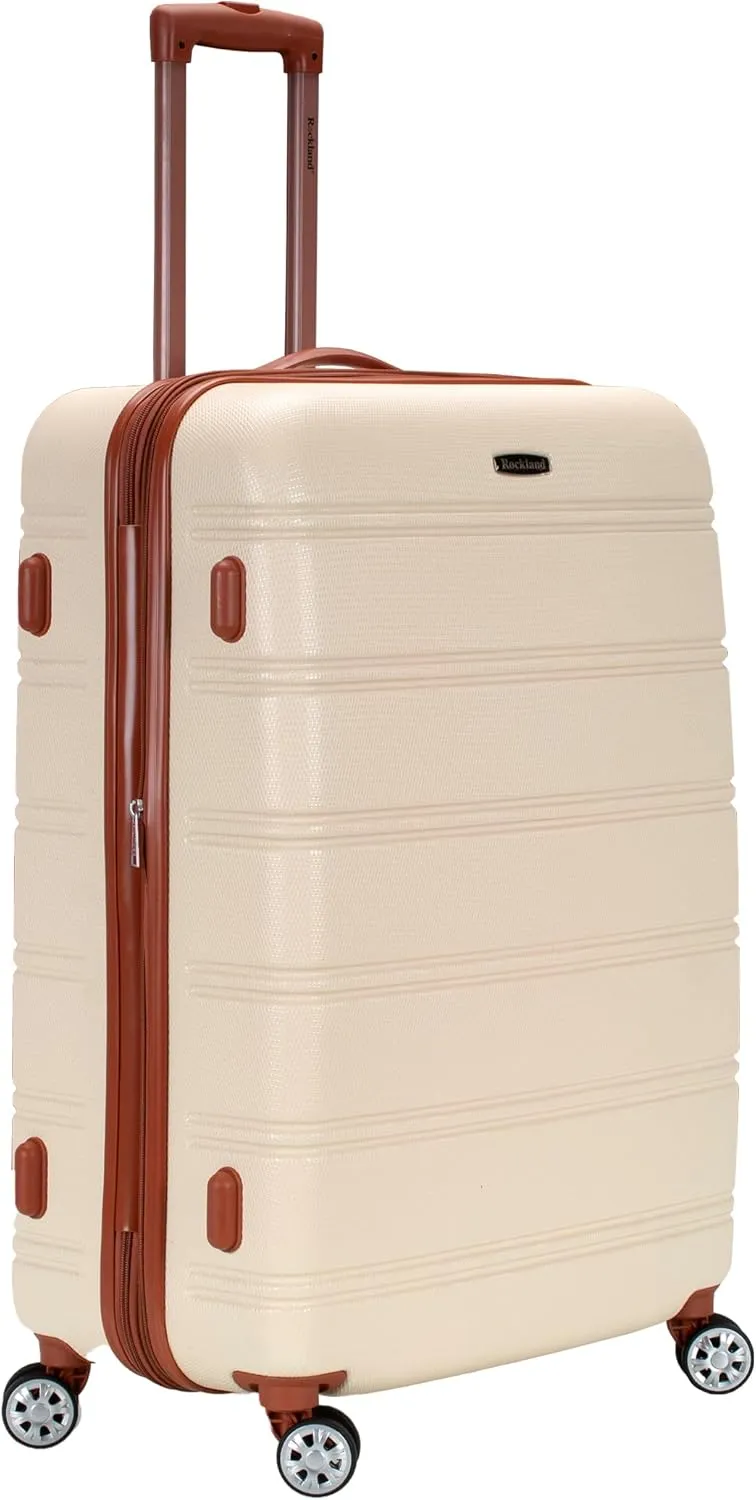 Rockland Melbourne Hardside Expandable Luggage with Spinner Wheels, White, Checked Large 28"