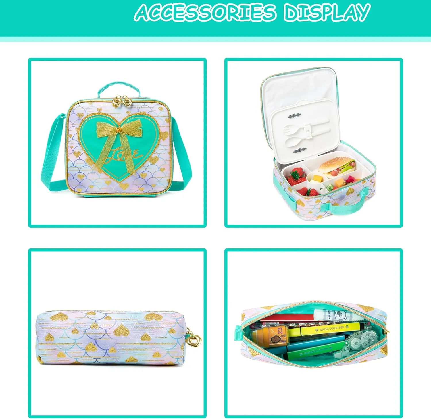 Rolling Backpack for Girls Backpack with Wheels Cute Wheeled School Backpack for Girls with Lunch Box Set Kids Suitcase for Girls Elementary Primary School 8-12 Back to School Supplies