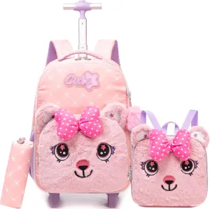 Rolling Backpack for Girls Backpack with Wheels for Kids Rolling Backpack for School Girls Backpack with Lunch Box Back to School Bookbag for Girls