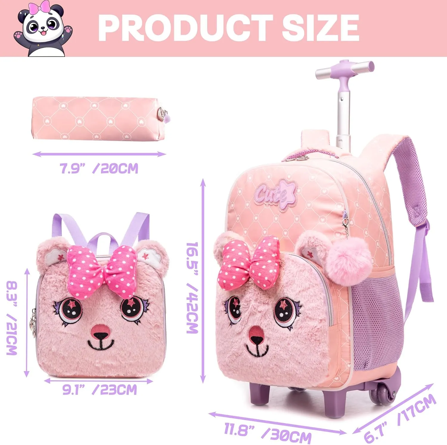 Rolling Backpack for Girls Backpack with Wheels for Kids Rolling Backpack for School Girls Backpack with Lunch Box Back to School Bookbag for Girls