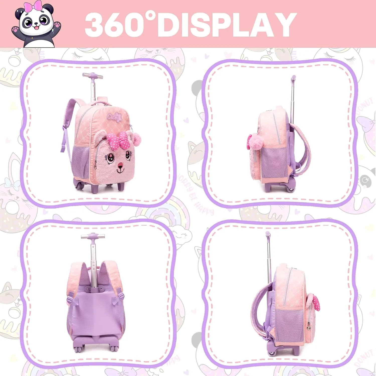 Rolling Backpack for Girls Backpack with Wheels for Kids Rolling Backpack for School Girls Backpack with Lunch Box Back to School Bookbag for Girls