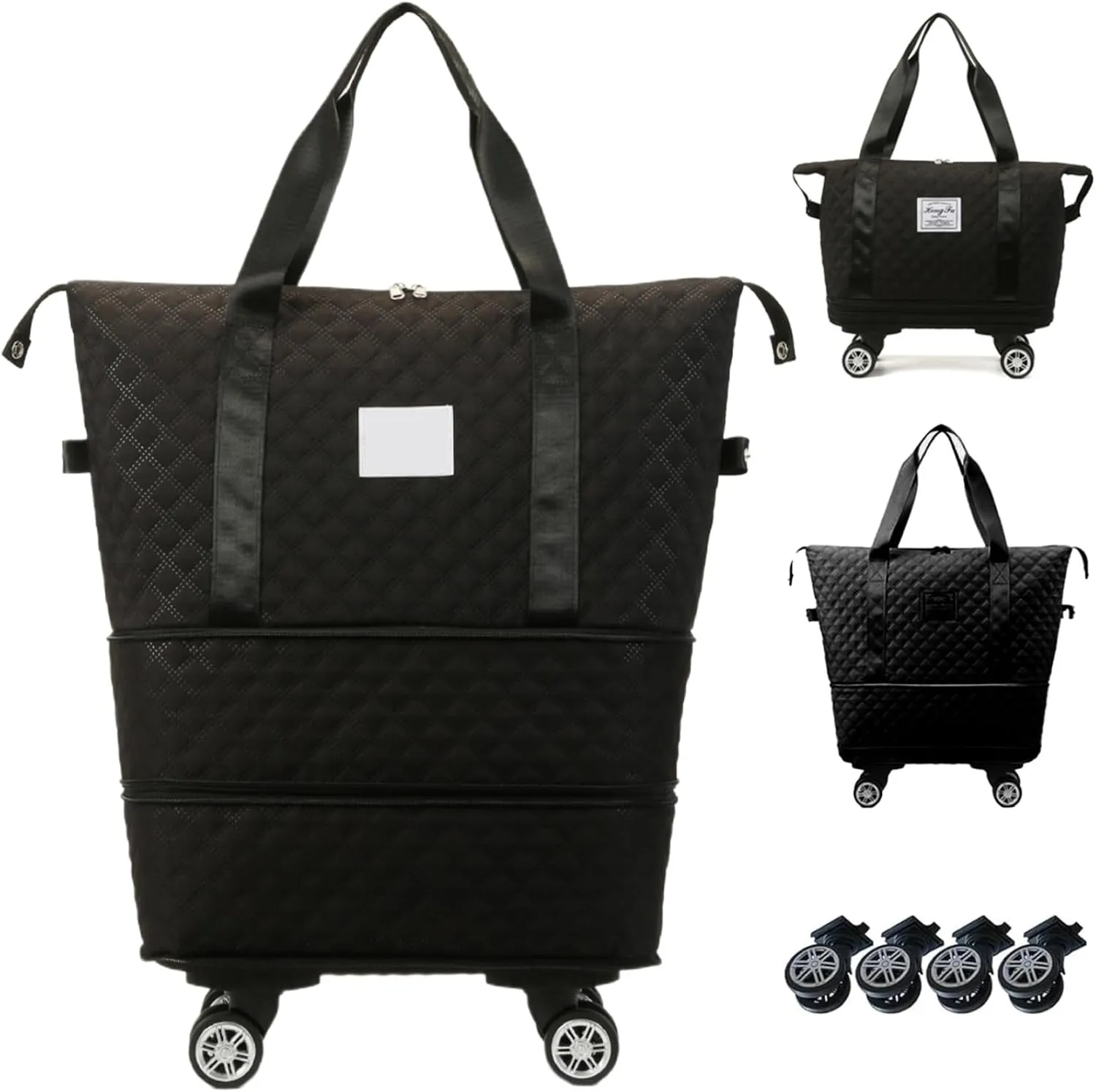 Rolling Duffel Bag with Wheels, Expandable Oxford Cloth Duffle Bag, Dry and Wet Separation Rolling Bag, Foldable Rolling Luggage Bag, Travel Duffle Bag, Weekend Bag for Travel (Black)