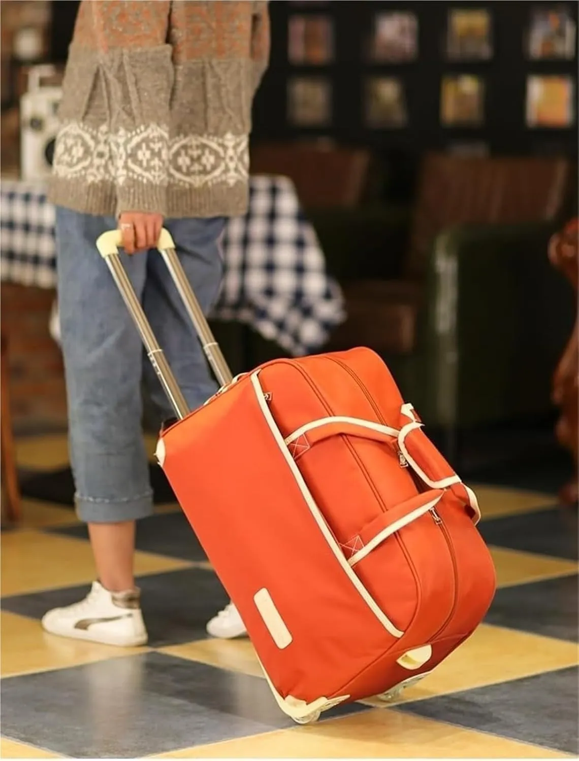 Rolling Duffel Bag With Wheels，Trolley Travel Bag Expandable, Lightweight & Waterproof Expandable Carry On Luggage For Unisex, For Unisex Overnight Weekender Bag Ideal For Gym, Trave(Brown,Large)