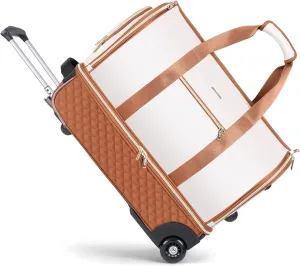 Rolling Garment Bag for Travel - Convertible Duffel Bag with Wheels & Shoes Compartment, Carry on Suit Luggage Bag (Beige)