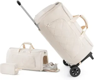Rolling Garment Bag for Travel,Duffle Garment Bag with Wheels and Shoe Compartment for Men and Women,3 in 1 Suit Dress Bags with Wheels (Beige)