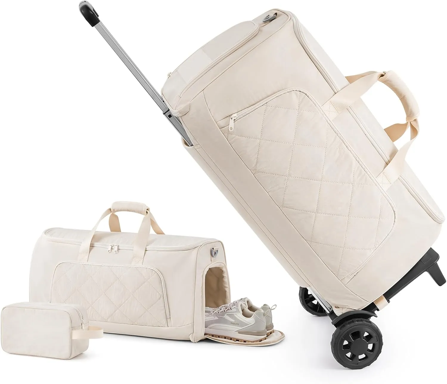 Rolling Garment Bag for Travel,Duffle Garment Bag with Wheels and Shoe Compartment for Men and Women,3 in 1 Suit Dress Bags with Wheels (Beige)