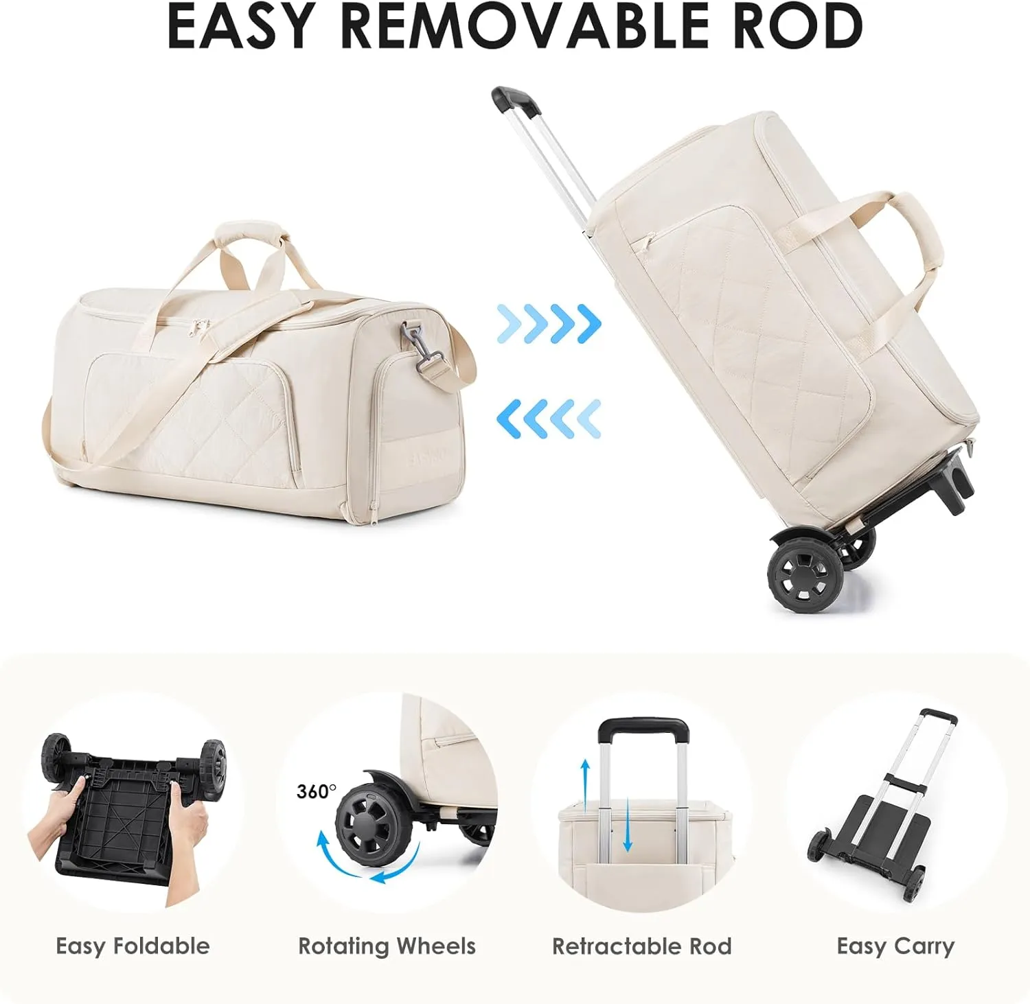 Rolling Garment Bag for Travel,Duffle Garment Bag with Wheels and Shoe Compartment for Men and Women,3 in 1 Suit Dress Bags with Wheels (Beige)