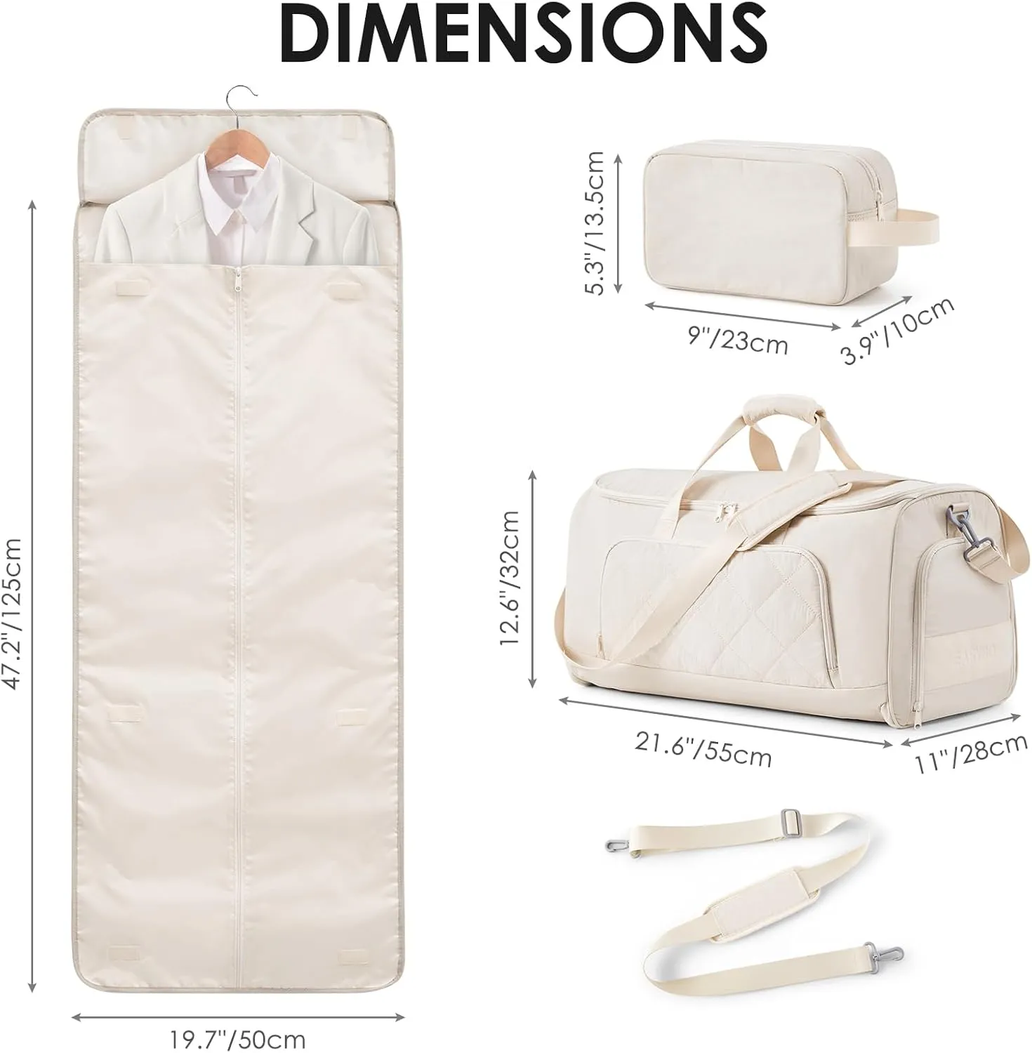 Rolling Garment Bag for Travel,Duffle Garment Bag with Wheels and Shoe Compartment for Men and Women,3 in 1 Suit Dress Bags with Wheels (Beige)