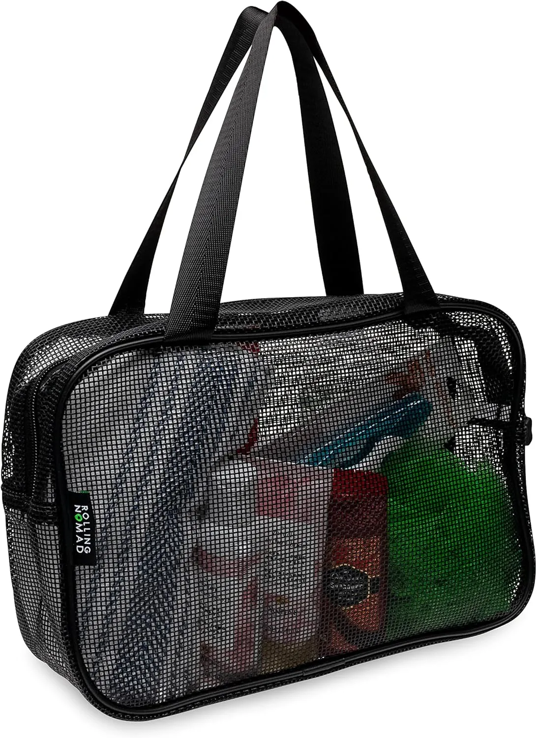 Rolling Nomad Mesh Shower Caddy with Zipper and Handle, Travel Bags, Hanging Toiletry, Cosmetics, Gym Kit, Makeup, Clear Accesory Organizer, Bulk