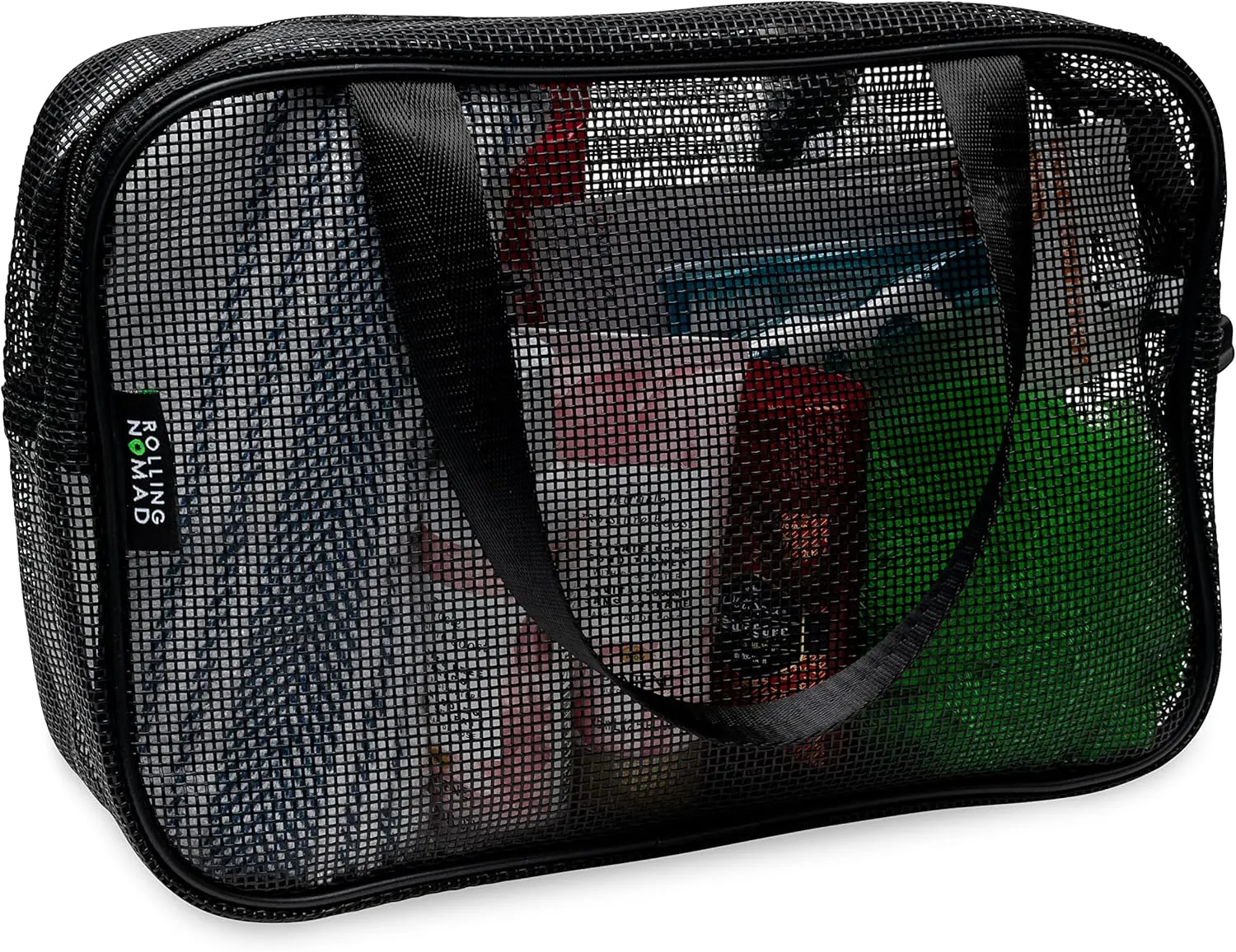 Rolling Nomad Mesh Shower Caddy with Zipper and Handle, Travel Bags, Hanging Toiletry, Cosmetics, Gym Kit, Makeup, Clear Accesory Organizer, Bulk