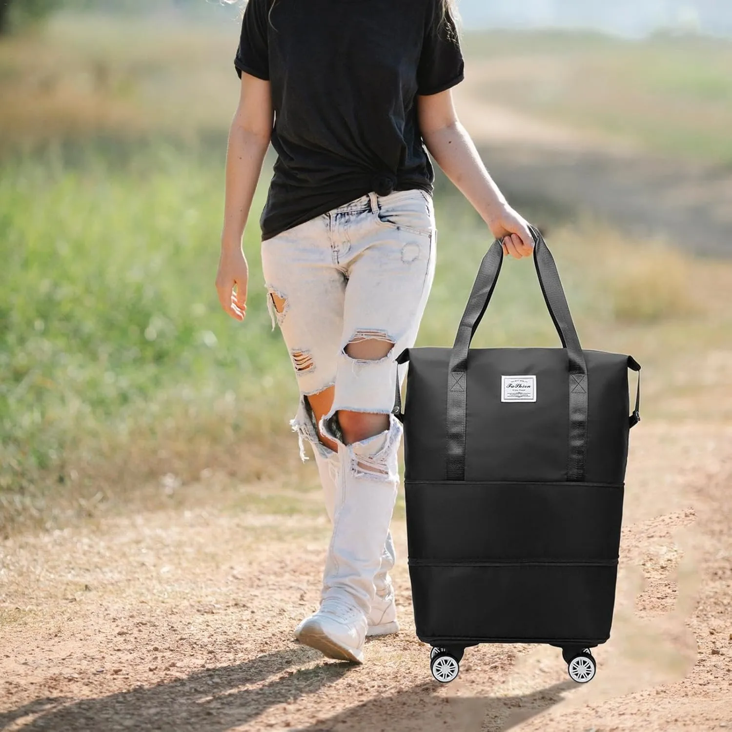 Rolling Travel Bag - Rolling Travel Bag, Rolling Travel Bag, Luggage Bag with Wheels, Detachable Wheeled Luggage Bag, Large Travel Bag with Wheels, Waterproof Travel Bag with Wheels for, Black