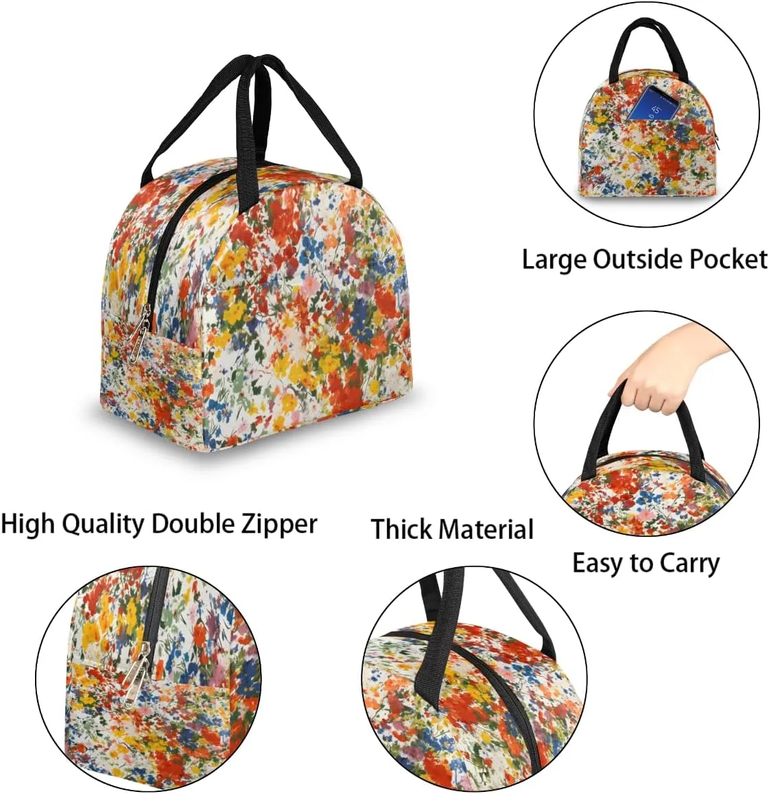 Romance Classic Decor Lunch Tote Bag Reusable Insulated Bags Waterproof Adult Portable Meal Cooler Pack for Women Men Picnic Office Work Travel