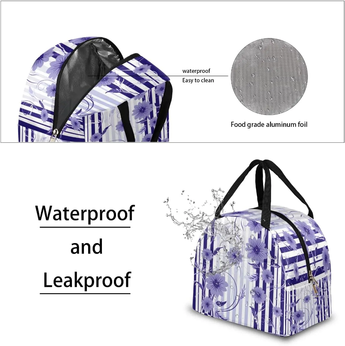 Romance Classic Pattern Lunch Tote Bag Reusable Insulated Bags Waterproof Adult Portable Meal Cooler Pack for Women Men Picnic Office Work Travel