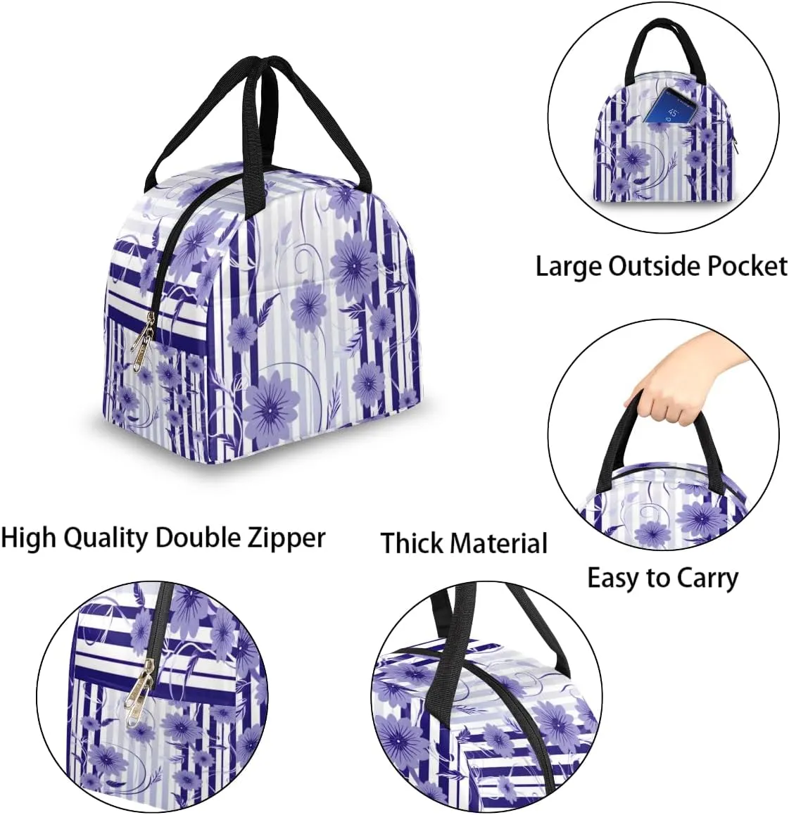Romance Classic Pattern Lunch Tote Bag Reusable Insulated Bags Waterproof Adult Portable Meal Cooler Pack for Women Men Picnic Office Work Travel