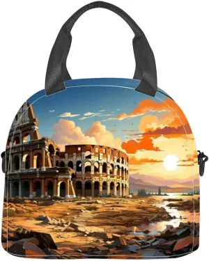 Romes ancient ruins pop art Insulated Adult Lunch Bag with Shoulder Strap for Women Lightweight Reusable Portable Freezable Lunch Tote Bag for Work Picnic