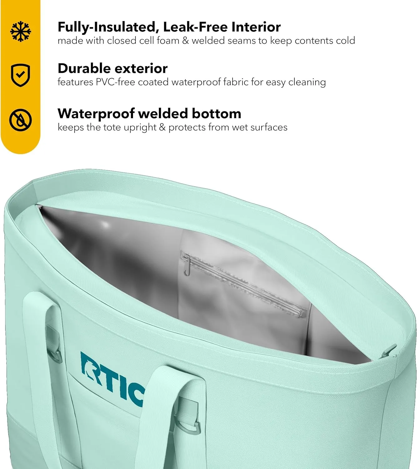 RTIC Everyday Insulated Tote Bag, Large Reusable Thermal Cooler with Zippered Top for Beach, Grocery, Shopping, 35 L Capacity