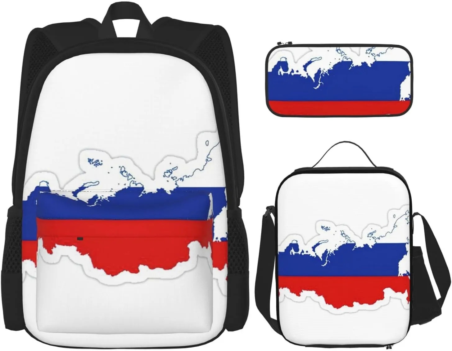 Russian Flag Map Print Travel Backpack Set,Stylish 600d Oxford Fabric,Insulated Lunch Bag,And Cosmetic Pouch