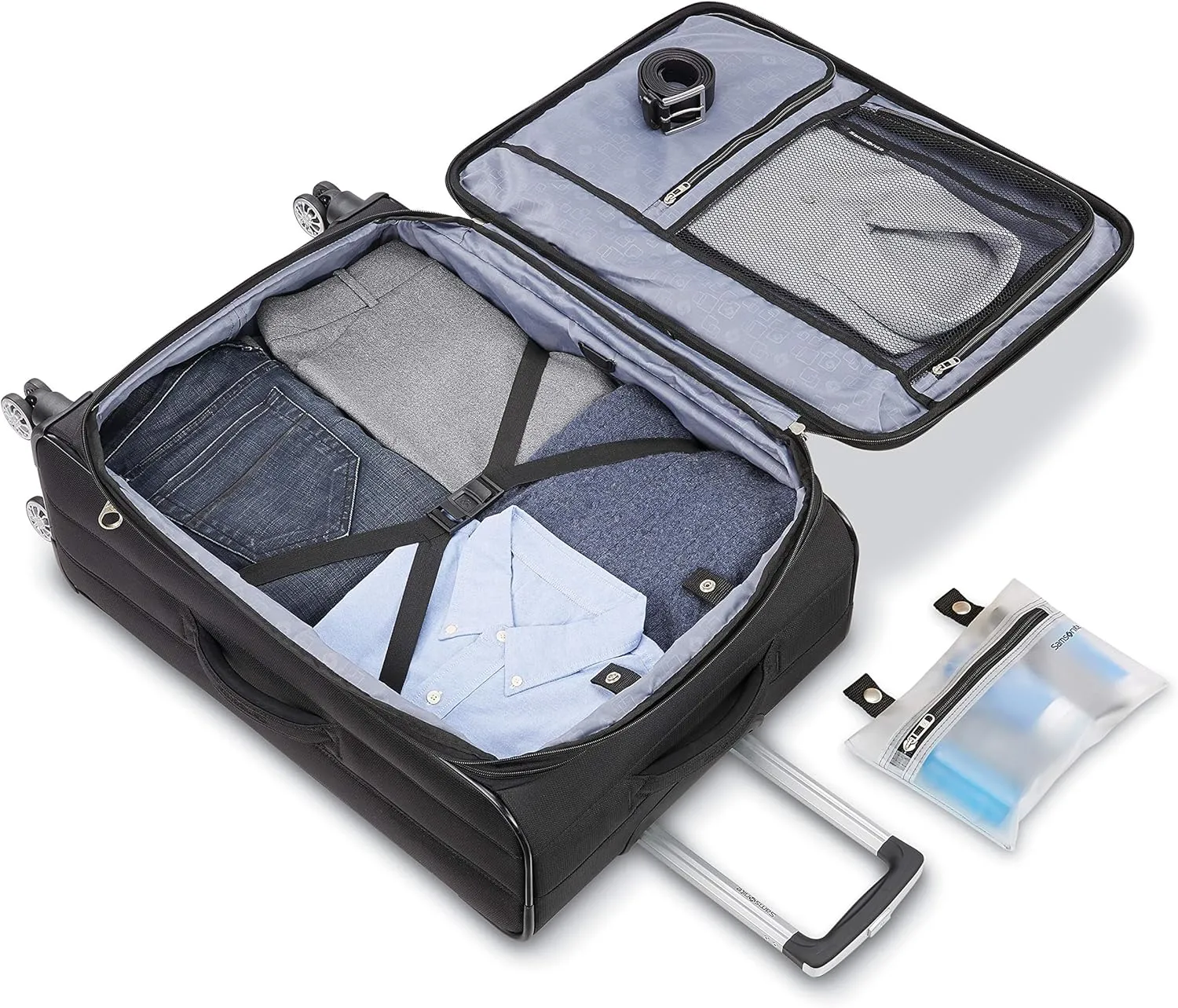 Samsonite Ascella X Softside Expandable Luggage with Spinners, Black, 2PC SET (Carry-on/Medium)