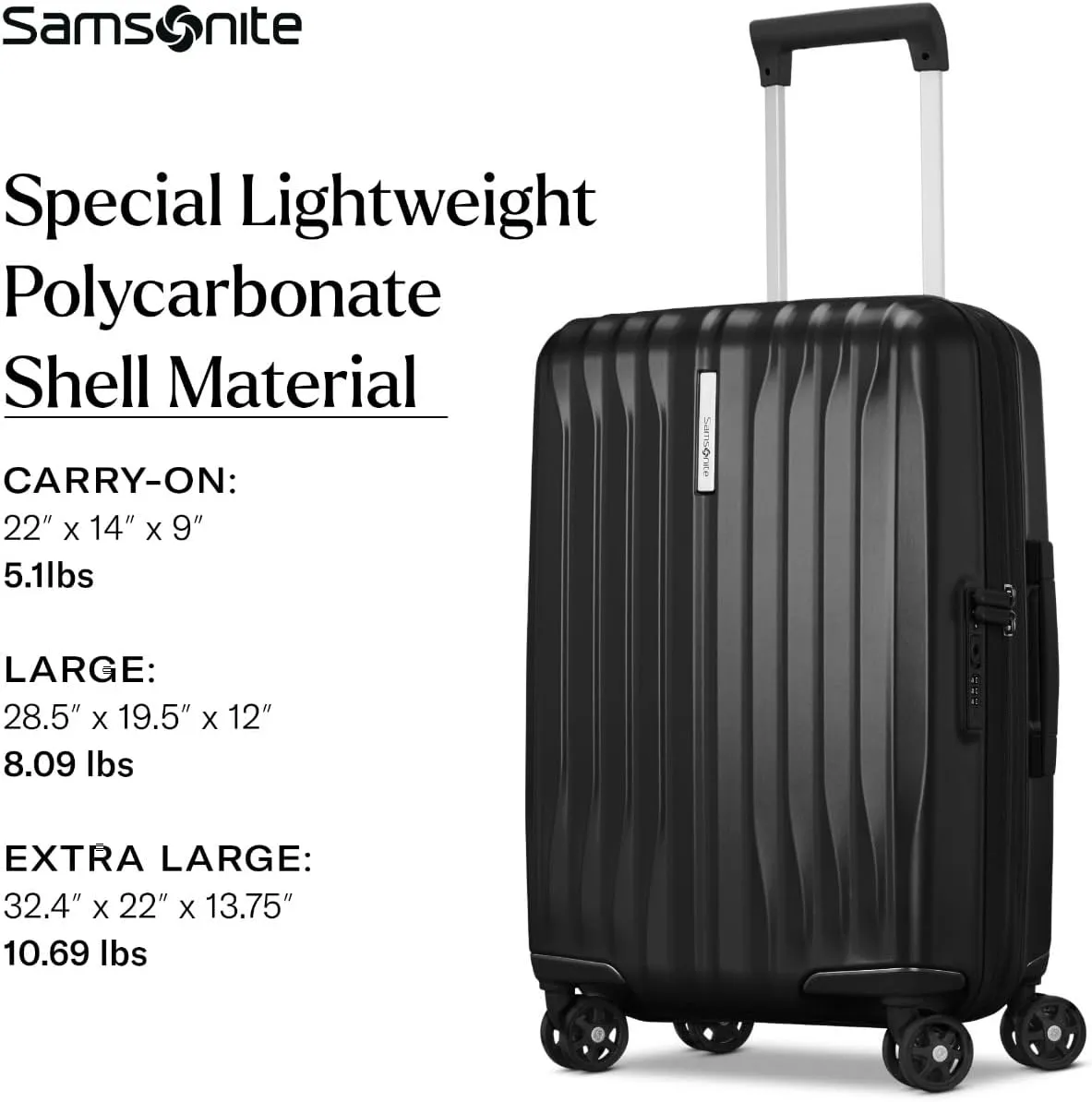 Samsonite UpLIFT 27" Lightweight Hardside Large Checked Luggage with Spinner Wheels - Expandable Luggage - Airline-Approved, Polycarbonate Hard Suitcase for Ultra Lightweight Travel - Phantom Black