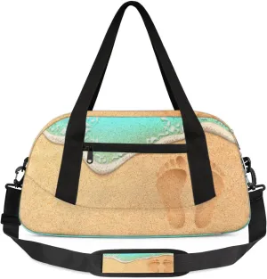 Sandy Beach Kids Overnight Duffle Bags for Girls Boys, Footprint Lightweight Sports Gym Bag for Kids，Small Overnight Weekender Carry on Travel Bags Dance Bag