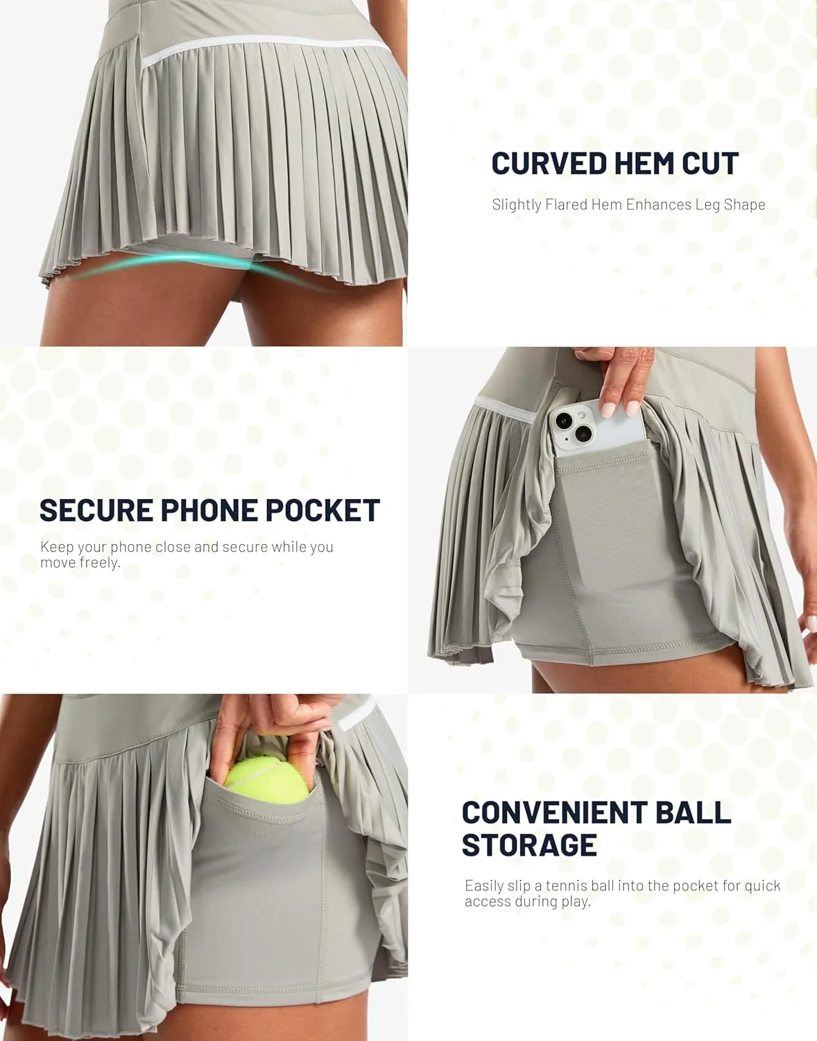 SANTINY Pleated Tennis Skirt for Women with Pockets High Waisted Athletic Golf Skorts with Shorts for Workout Pickleball