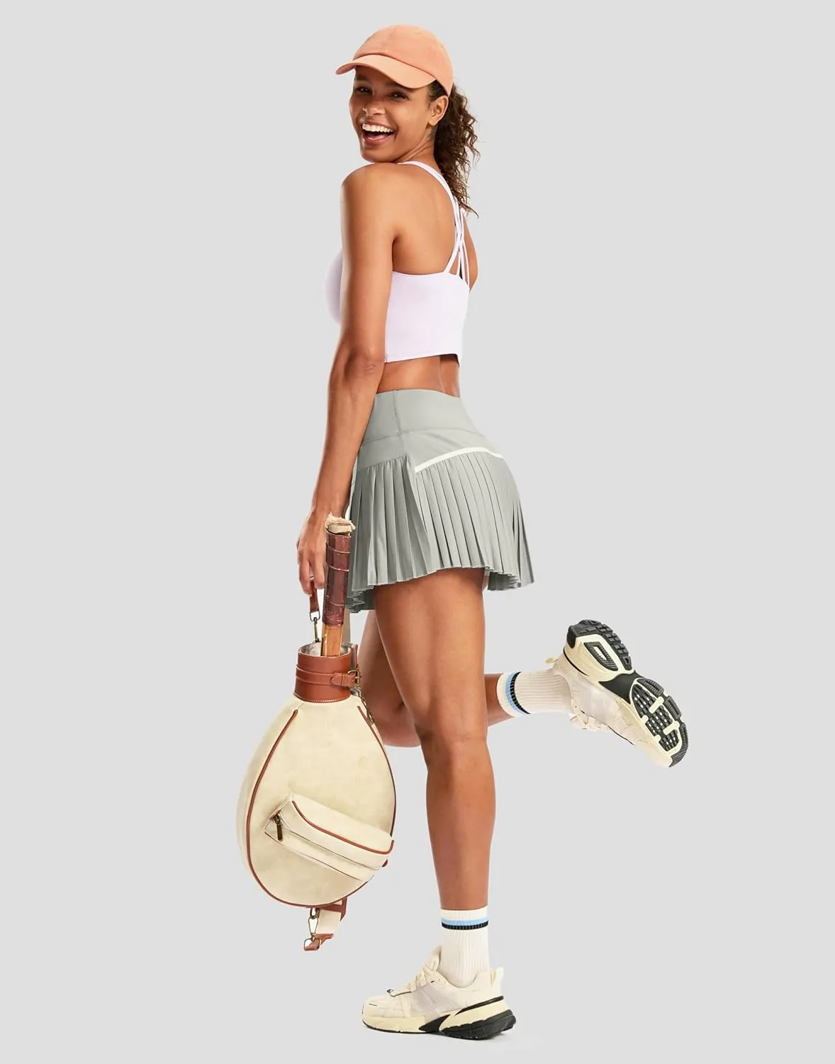 SANTINY Pleated Tennis Skirt for Women with Pockets High Waisted Athletic Golf Skorts with Shorts for Workout Pickleball