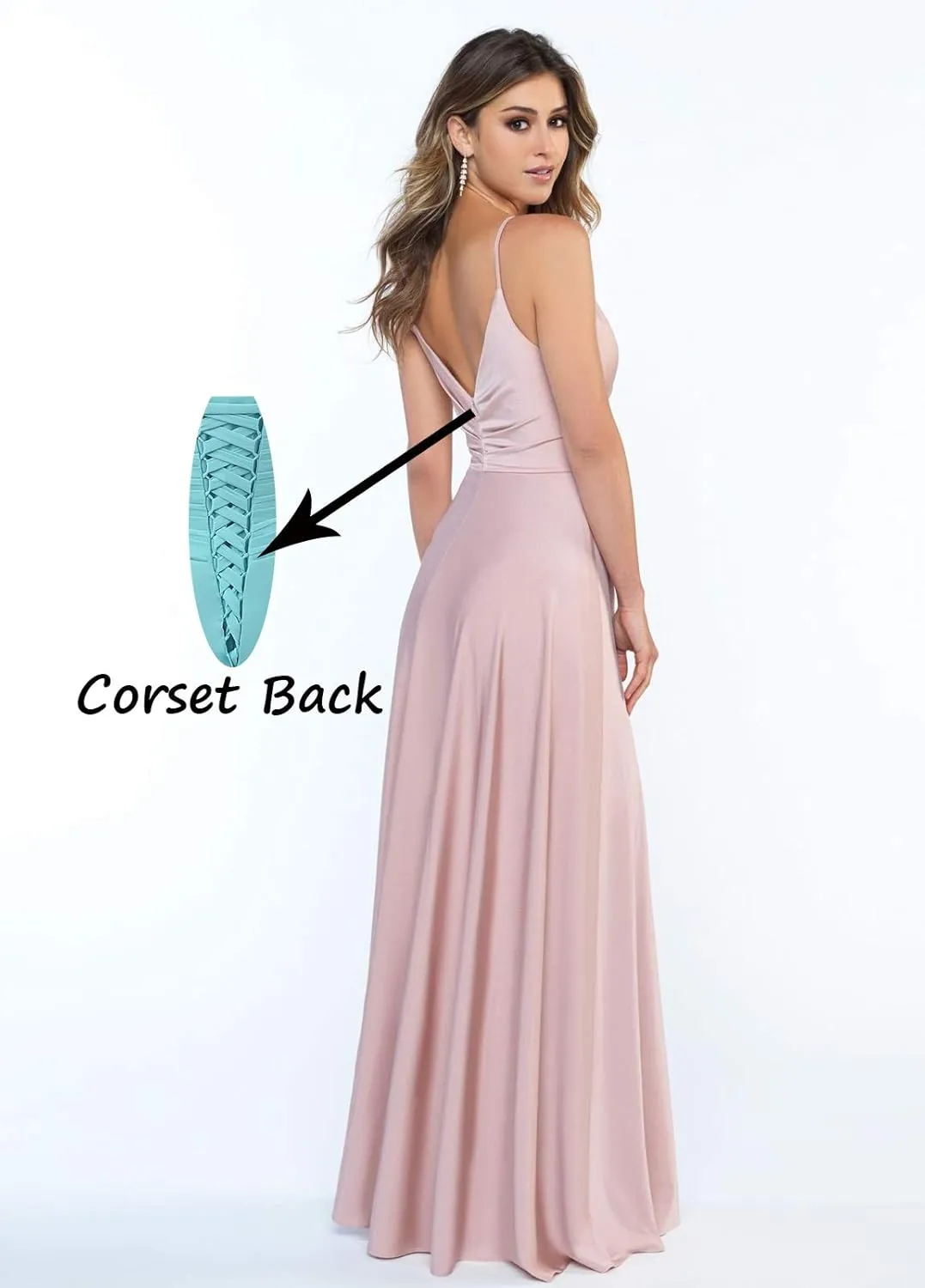 Satin Bridesmaid Dresses Long V Neck Spaghetti Strap Evening Formal Dress