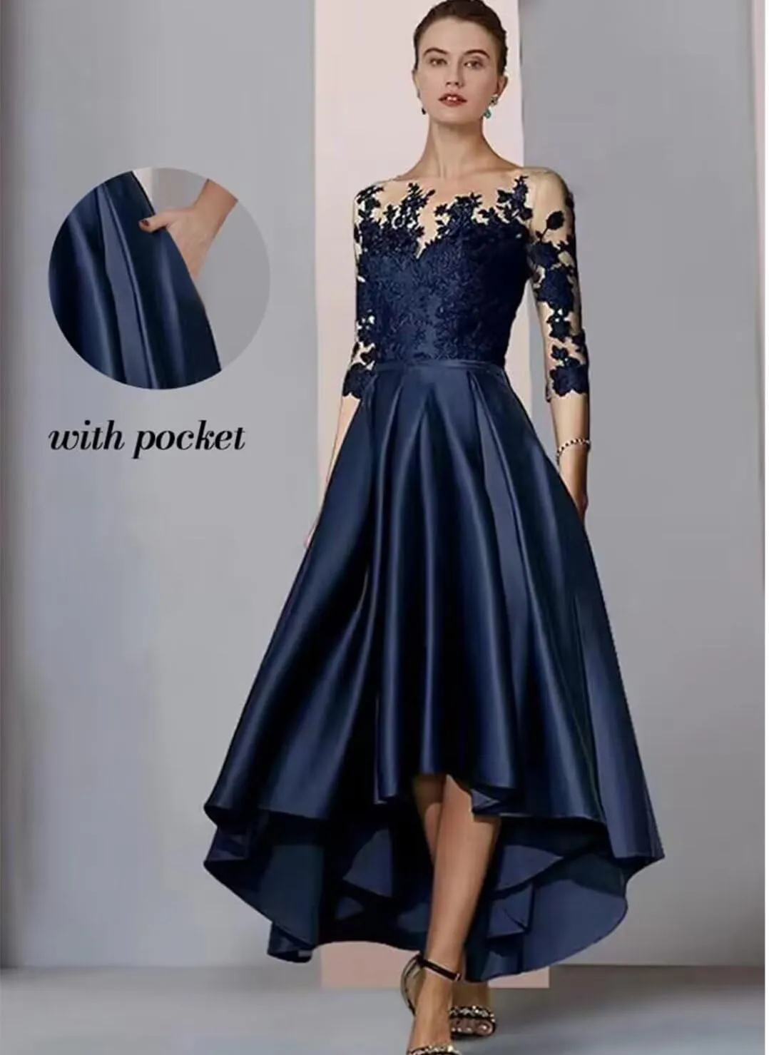 Satin Lace Tea Length Mother of The Bride Dresses for Wedding High Low Lace Appliques Prom Evening Formal Gown