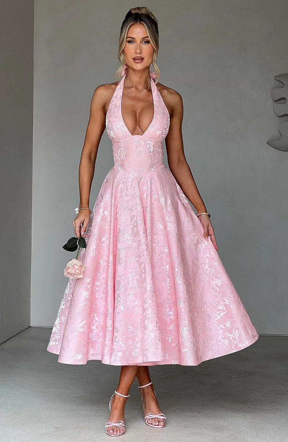 Satin Prom Dresses 2025 Jacquard A Line Tea Length Formal Party Gowns