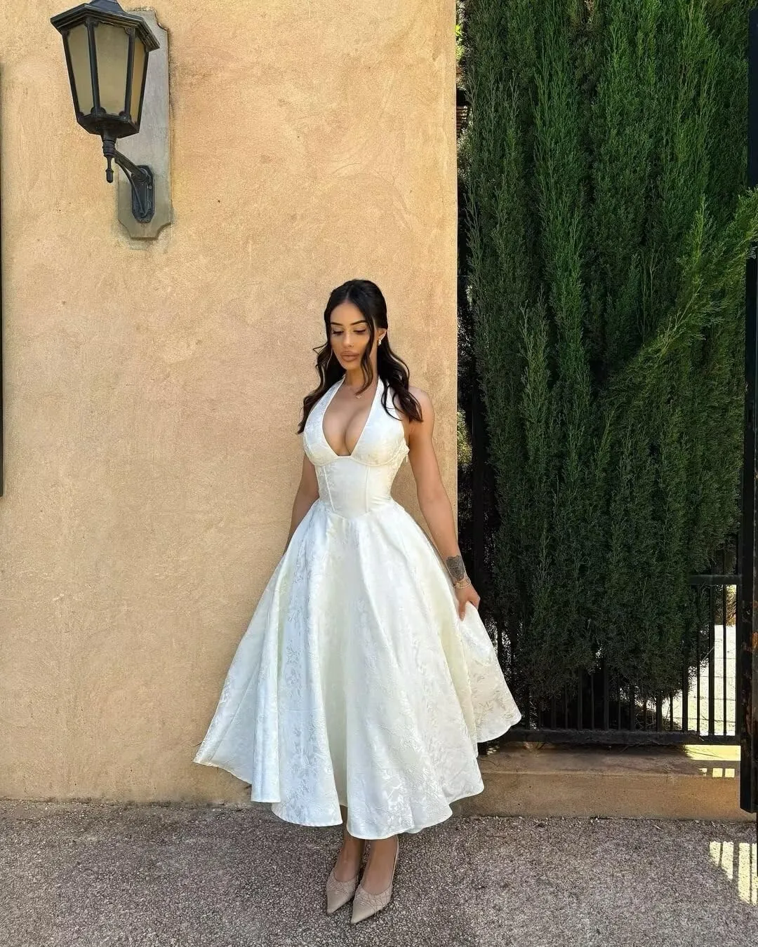 Satin Prom Dresses 2025 Jacquard A Line Tea Length Formal Party Gowns