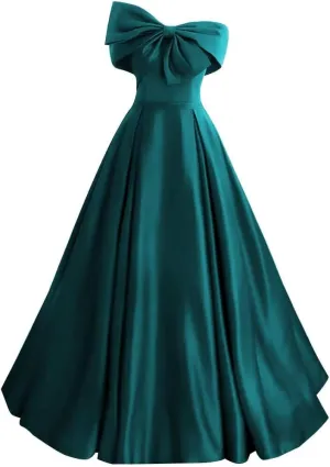 Satin Prom Dresses Bowknot Satin Ball Gowns for Women Elegant A Line Wedding Dress Evening Gown with Pockets
