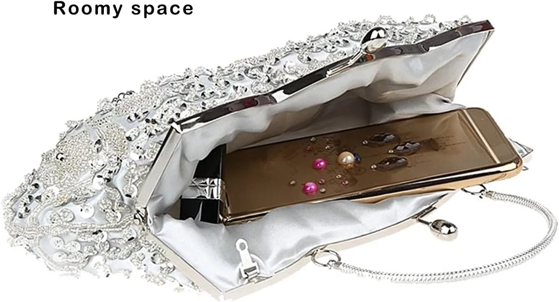 Satin Purse Evening Handbags Wedding Bag Beaded Sequins Clutch for Party