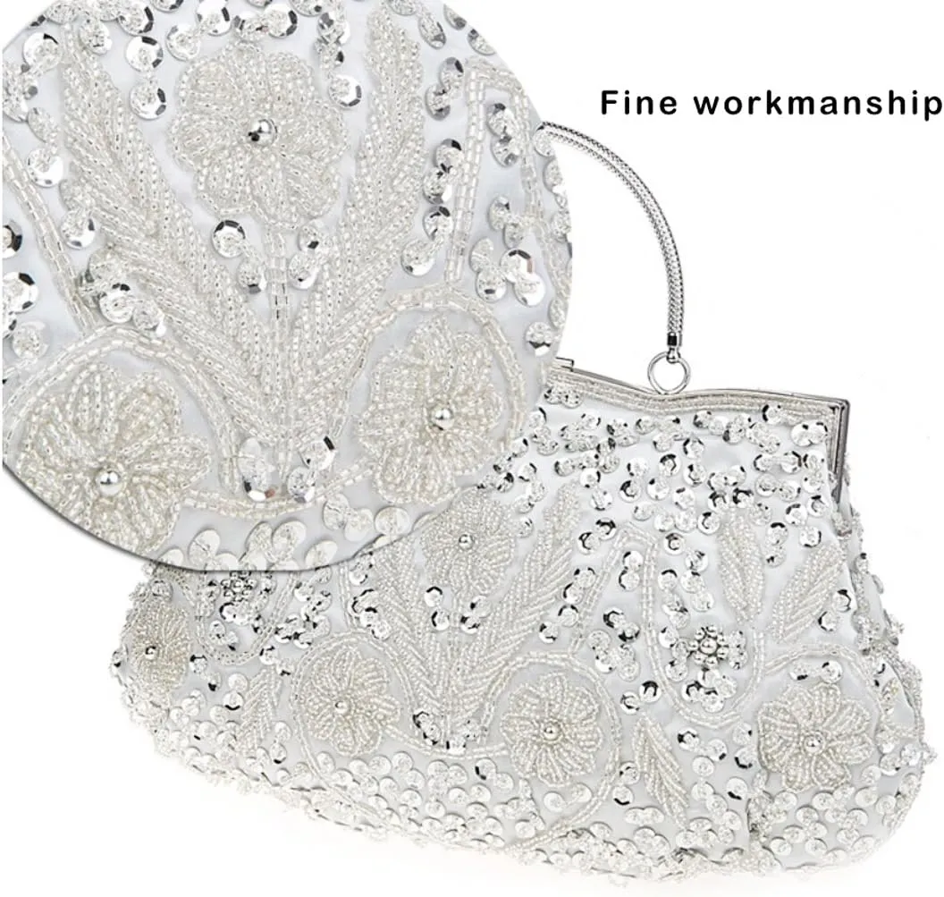 Satin Purse Evening Handbags Wedding Bag Beaded Sequins Clutch for Party