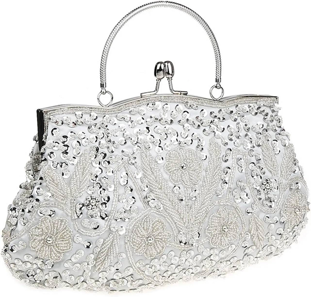 Satin Purse Evening Handbags Wedding Bag Beaded Sequins Clutch for Party