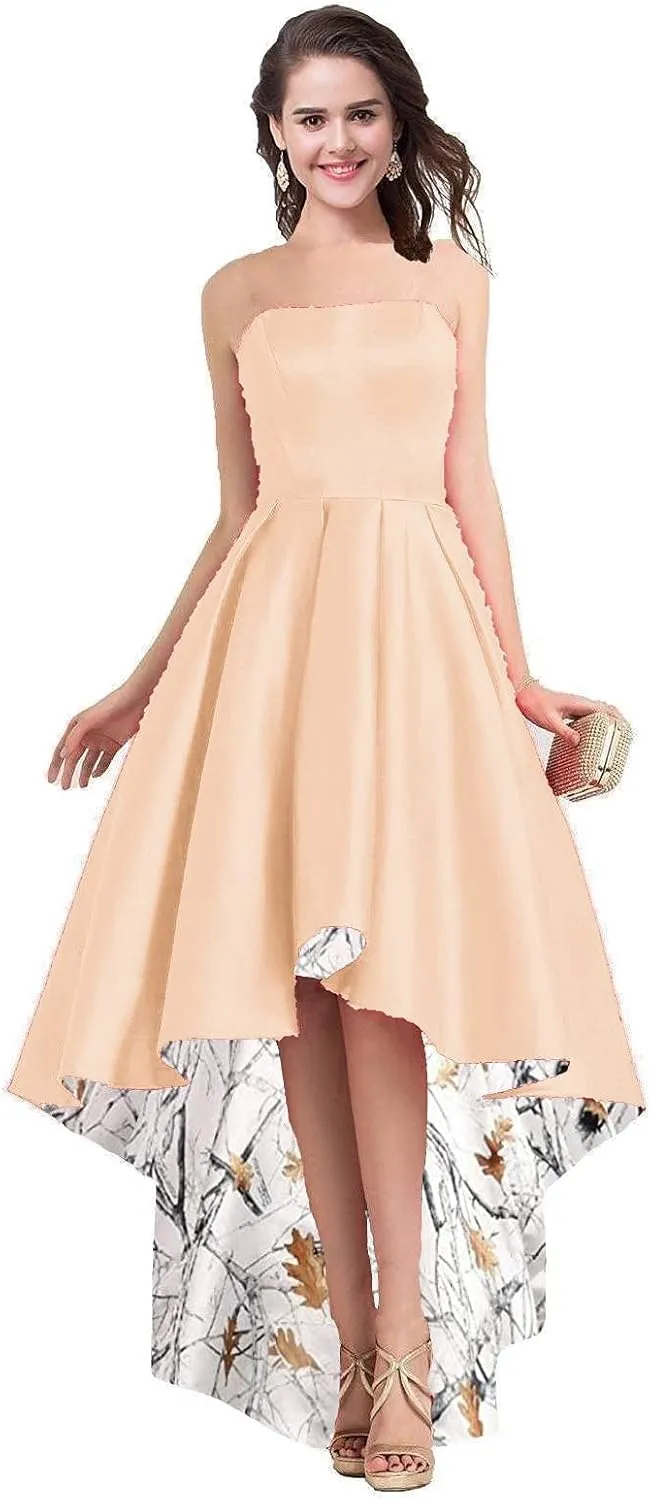 Satin with Camo Country Wedding Bridal Dresses High Low Reception Prom Dress 2025