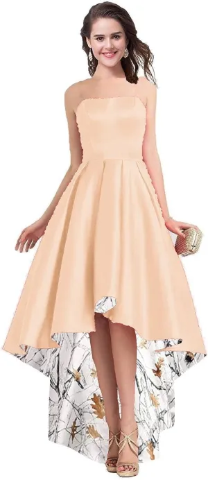 Satin with Camo Country Wedding Bridal Dresses High Low Reception Prom Dress 2025