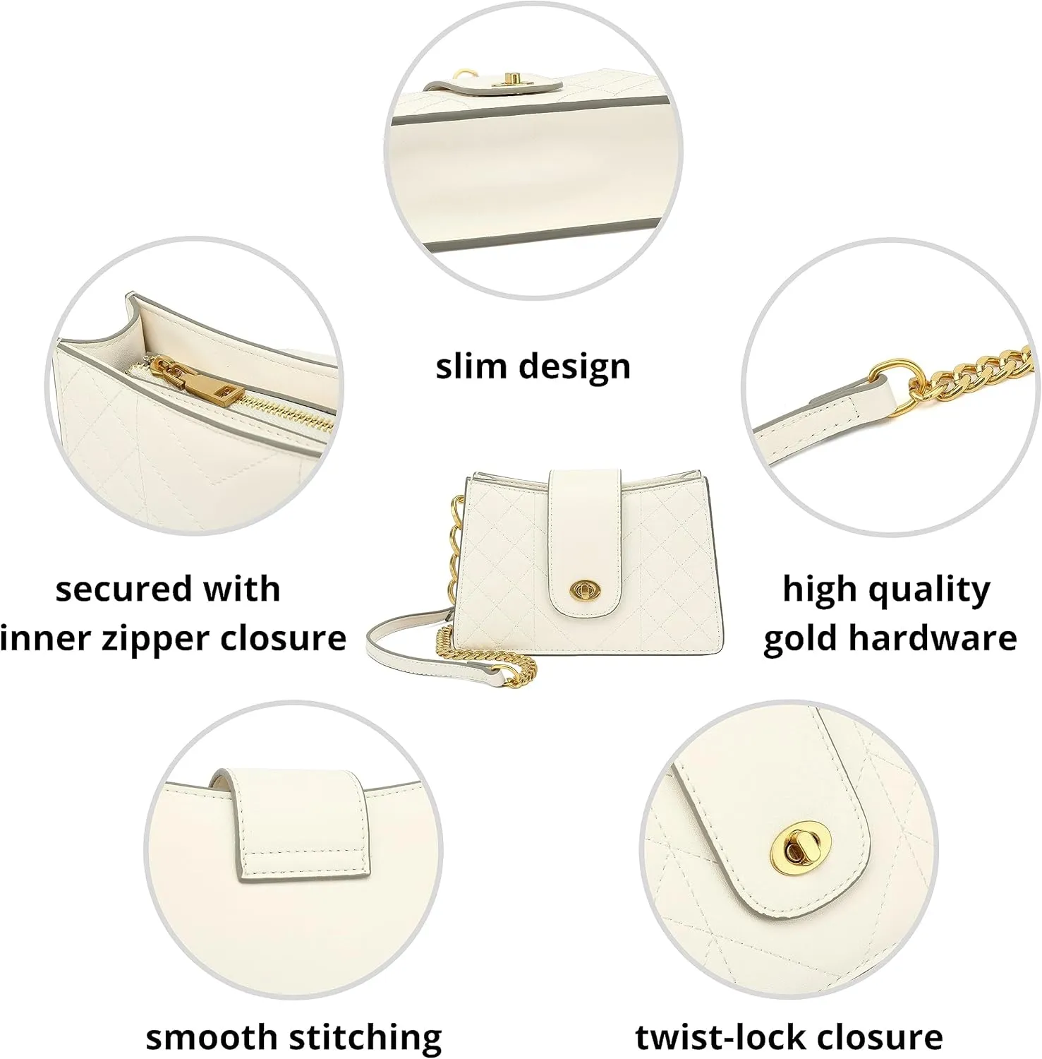 Scarleton Crossbody Bags for Women, Quilted Shoulder Bag Purse, Gold Chain Crossbody Bag Purses for Women, H2117