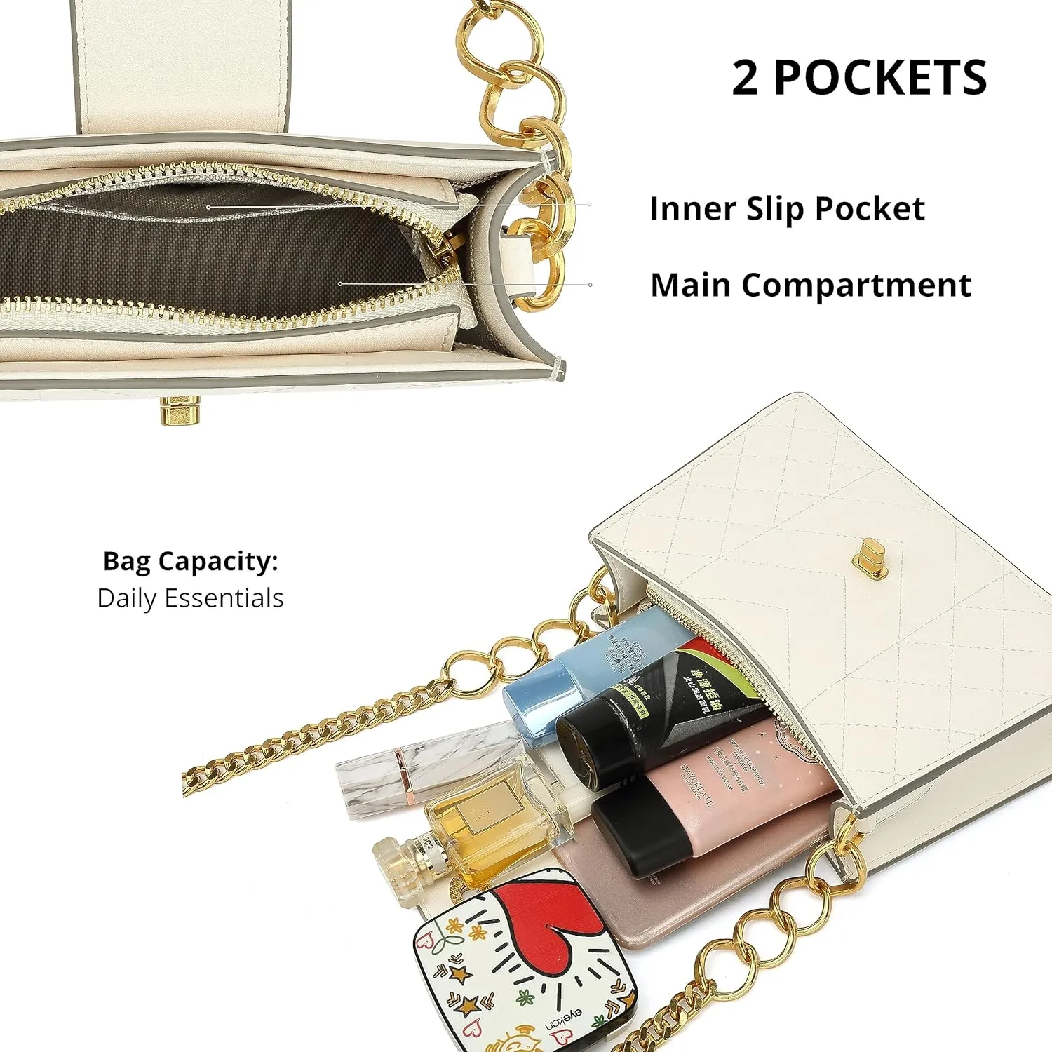 Scarleton Crossbody Bags for Women, Quilted Shoulder Bag Purse, Gold Chain Crossbody Bag Purses for Women, H2117